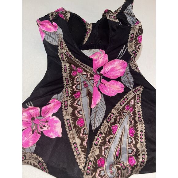 Roxanne Bra Fit Pink Floral 1-piece swimsuit 12/14 B Cup V-Front Skirt‎ - Picture 10 of 13